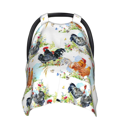 UVWXYZABC Rooster Chicken Watercolor Flowers Baby Car Seat Canopy Cover, Nursing Cover for Newborn, Western Baby Stuff (photo 2)