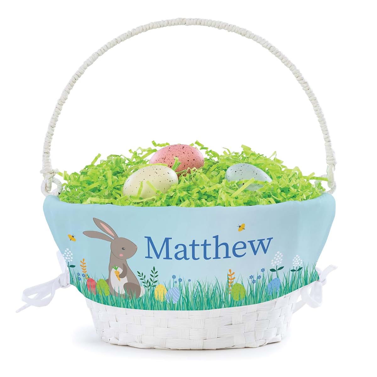 Personalized Planet Personalized Meadow Easter Egg Basket with Handle and Custom Name | Boy Bunny Easter Basket Liners