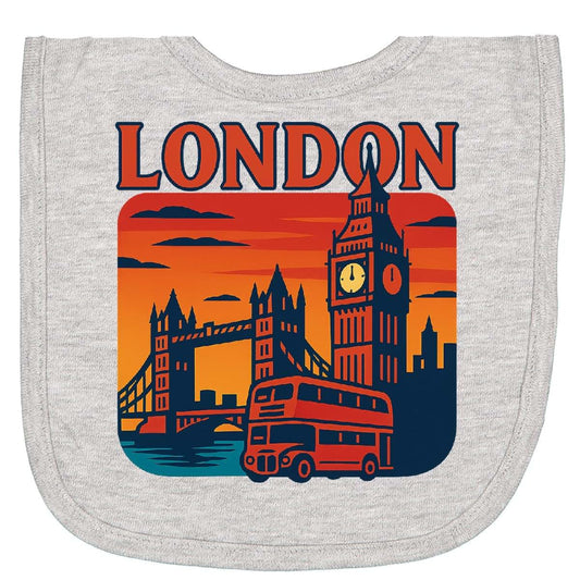 Inktastic London England Newborn Bib with Big Ben and Tower Bridge Sunset Design