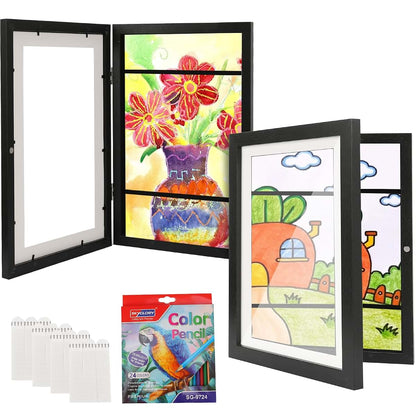 PHSSHOP 2 Pack Kids Artwork Frames Front Opening Black