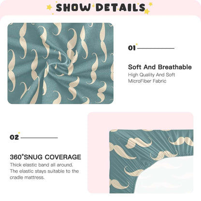 ALAZA Mustache Funny Retro Crib Sheet, Fitted Baby Sheet for Standard Crib and Playard, 52 x 28 in