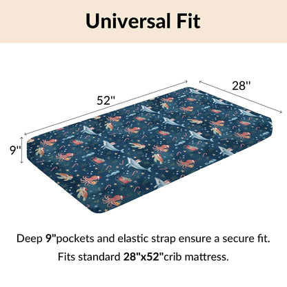 Cstdyfrv Christmas Sea Animals Baby Crib Sheets Coastal Whale Turtle Sea Horse Santa Hat Gifts Baby Sheet Winter (photo 4)