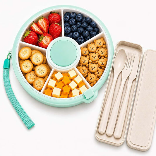 Mex.Star Snackspin Portable 5-Compartment Snack Container With Cutlery Set