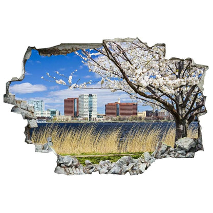 Cambridge Skyline 3D Vinyl Wall Decal for Smooth Surfaces