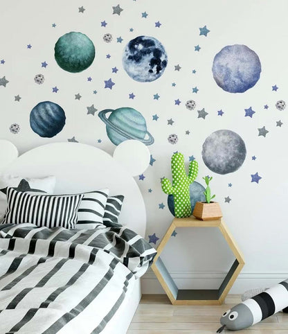 The Colors Crafter Planets and Stars Wall Decals, Removable Solar System Wall Stickers, Space Wall Décor, Peel and
