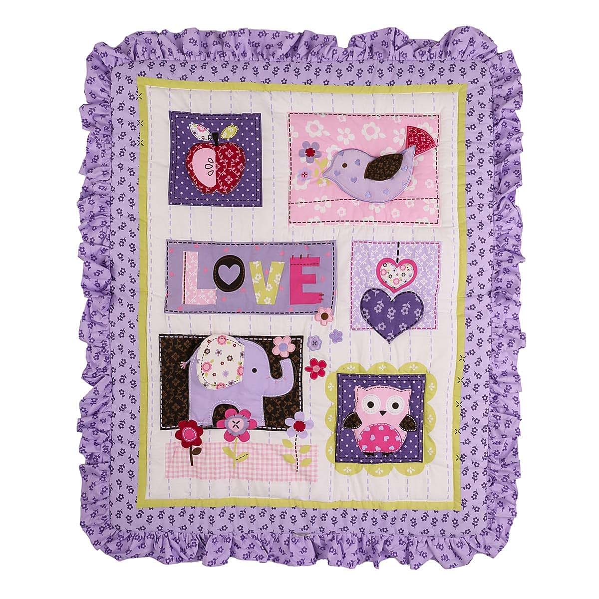 CribMATE Nursery Crib Quilted Comforter 1 PC Baby Girl Baby Boy Crib Quilt/Comforter Baby Gift Idea (Purple Elephant)