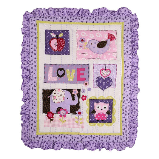 CribMATE Nursery Crib Quilted Comforter 1 PC Baby Girl Baby Boy Crib Quilt/Comforter Baby Gift Idea (Purple Elephant)