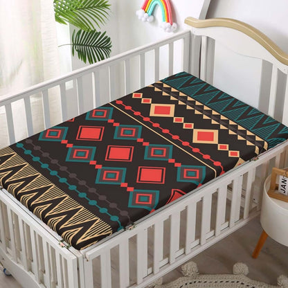 Aztec Themed Fitted Mini Crib Sheets 24 x 38 Inch Microfiber Multicolor