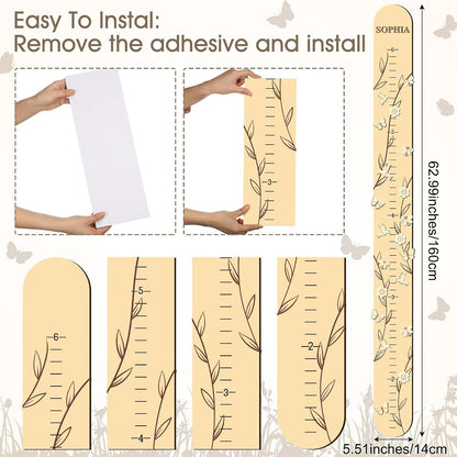 DoubleFill Kids Wood Growth Height Chart for Wall, Leaf Pattern, 63 x 5.5 Inch