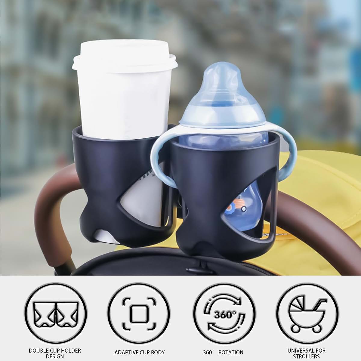 DUDOK Stroller Cup Holder, ABS Wheelchair Cup Holder, Portable Stroller Cup Holder, Double Cup Holder, Adjustable Cup (photo 4)