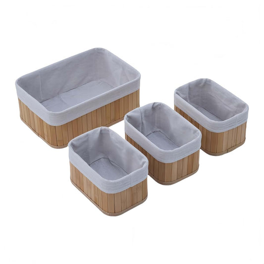 Deosur 4-Piece Bamboo Storage Basket Set With Washable Liners