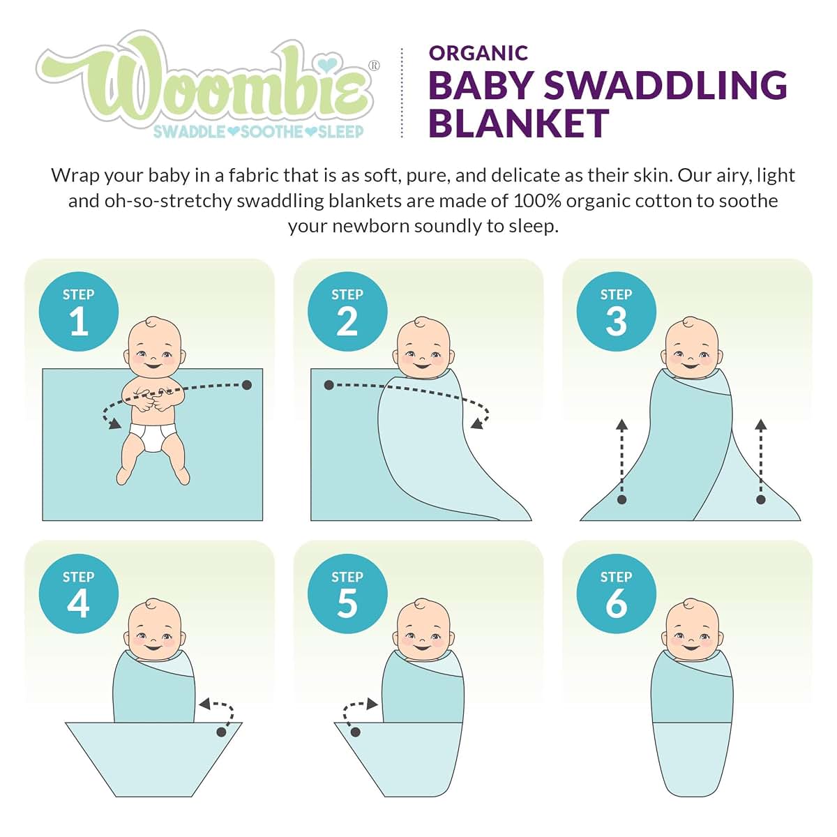 Woombie AirWrap Organic Swaddle Blanket for Babies - 44" x 44"