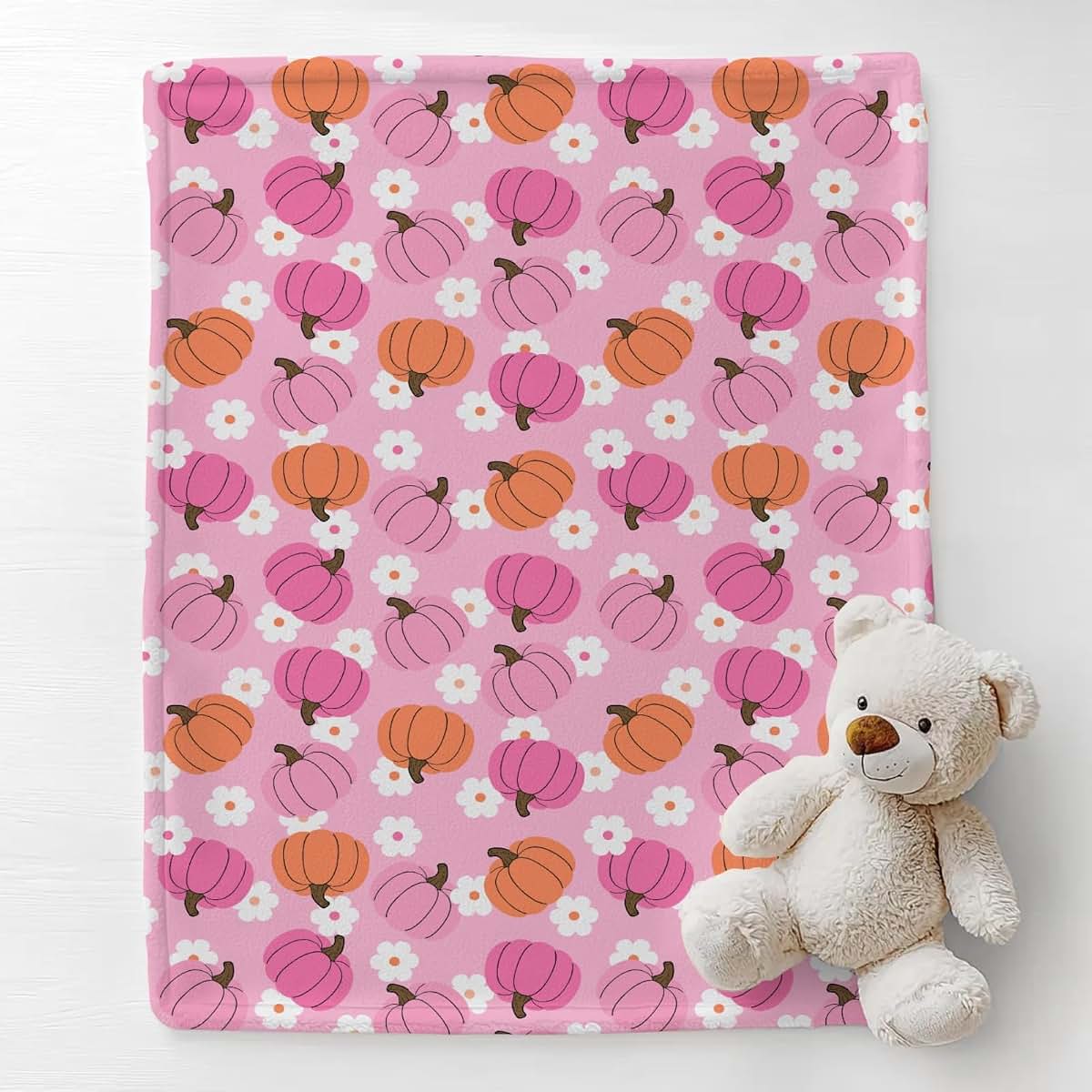 Cstdyfrv Autumn Pumpkin Boho Floral Flannel Baby Blanket (photo 2)
