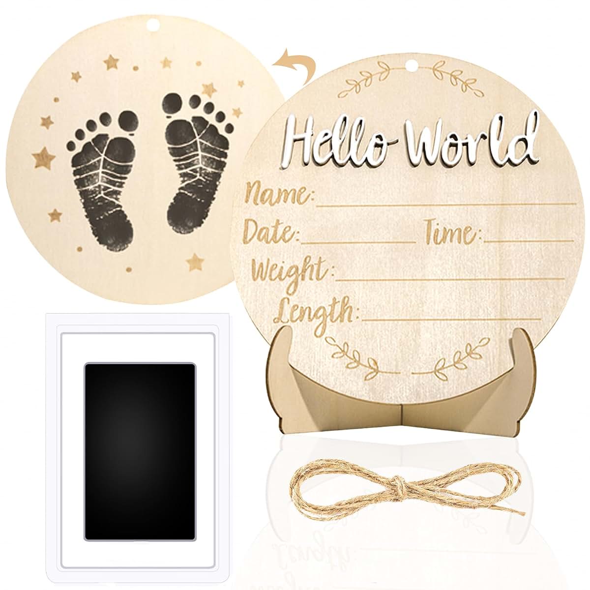 XCMVCN Wooden Baby Announcement Sign With Ink Pad