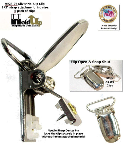 Hold-Up Suspender Co. Silver No-Slip Replacement 1-Inch Suspender Clips (6 Pack) (photo 4)
