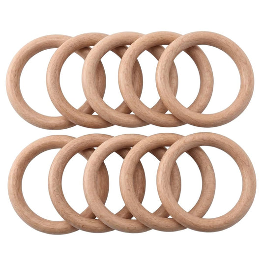 AwnsIMfreien Wooden Teether 10pcs, Beech Wood, 70mm, Wooden Teething Ring | Smooth Beech Wood, Safe for Babies, Ideal