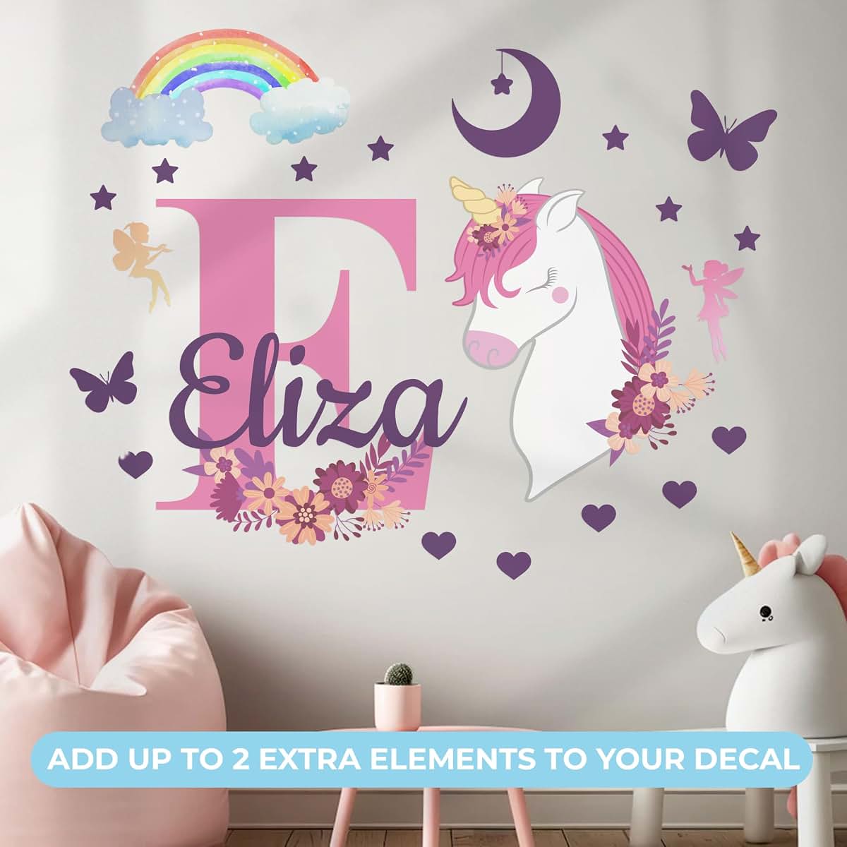 Cryptonite Personalized Name & Initial Unicorn Wall Decals For Bedroom Decor