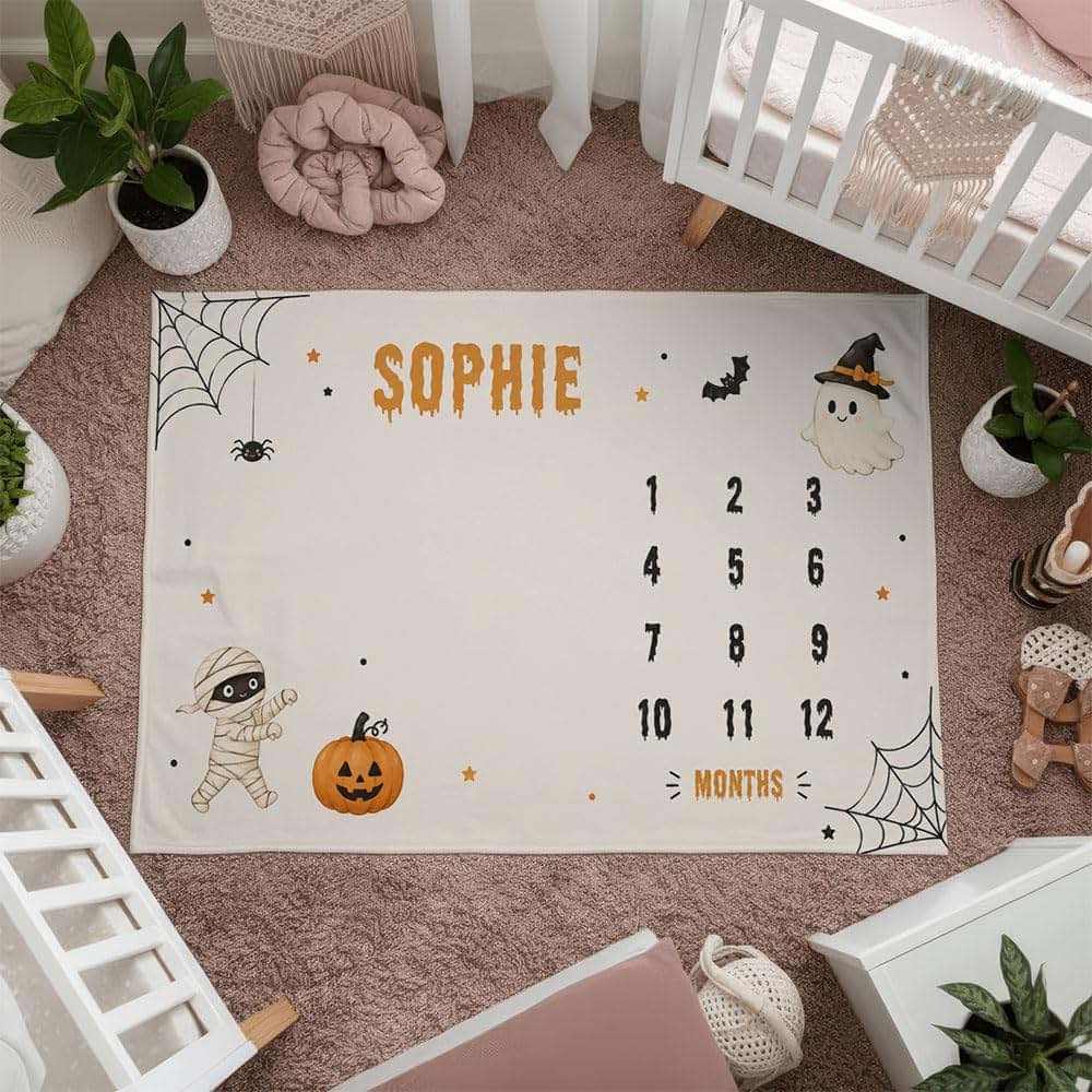 L&NG Ghost Baby Milestone Blanket, Personalized Halloween Photo Prop (photo 4)