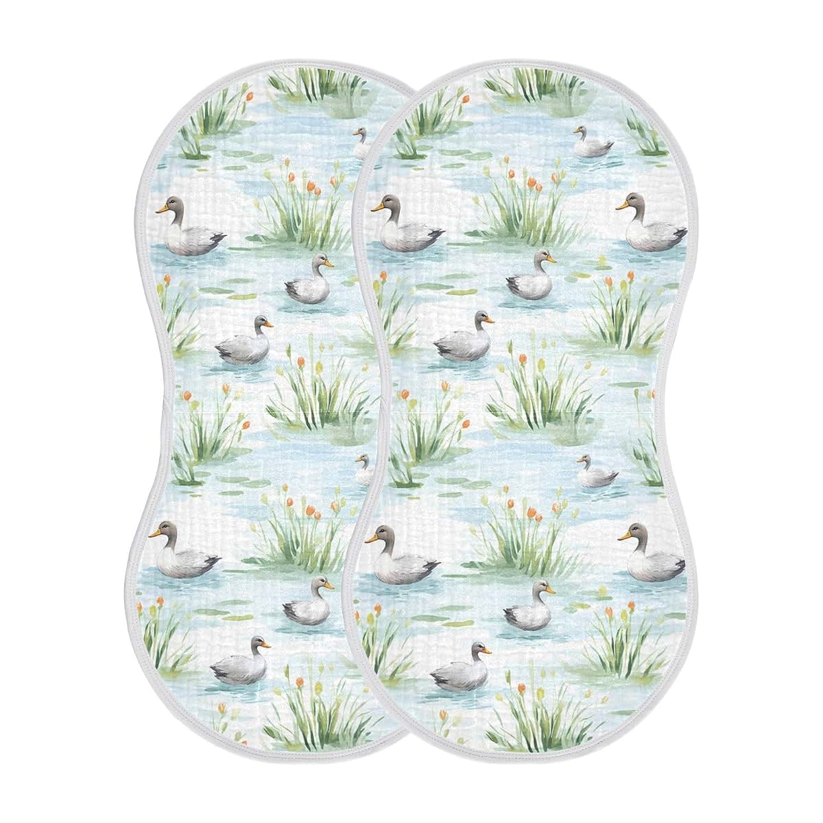 Keige Woodland Duck Burp Cloths, 4-Pack, Absorbent Cotton Muslin Wipes