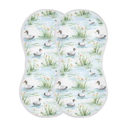 Keige Woodland Duck Burp Cloths, 4-Pack, Absorbent Cotton Muslin Wipes