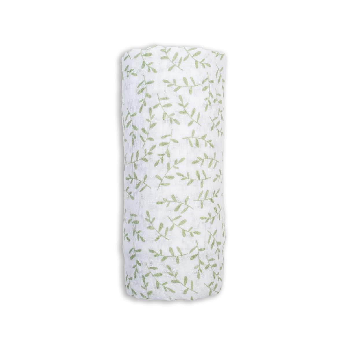 Lulujo Greenery Muslin Swaddle Blanket for Baby | 100% Cotton Receiving Wrap
