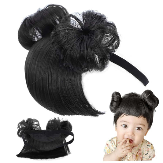 CNAFGBGG 1PC Baby Wig, Natrual Black Baby Wigs for Girls Infant, Baby Girl Headbands with Bangs, High Temperature Silk