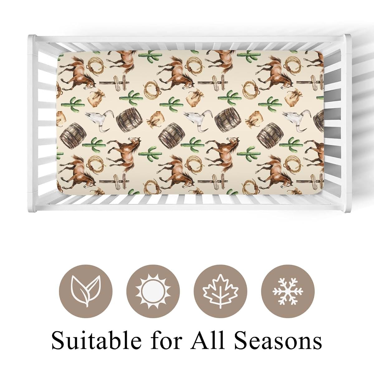 Wicbfdfv Vintage Western Cowboy Horse Cactus Fitted Baby Crib Sheet (photo 2)