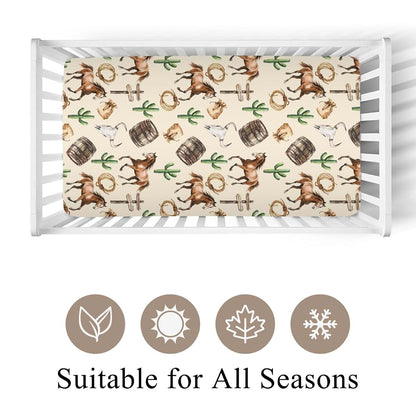 Wicbfdfv Vintage Western Cowboy Horse Cactus Fitted Baby Crib Sheet (photo 2)