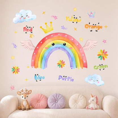 Pomodee Large Rainbow Wall Stickers Peel and Stick Watercolor Decals