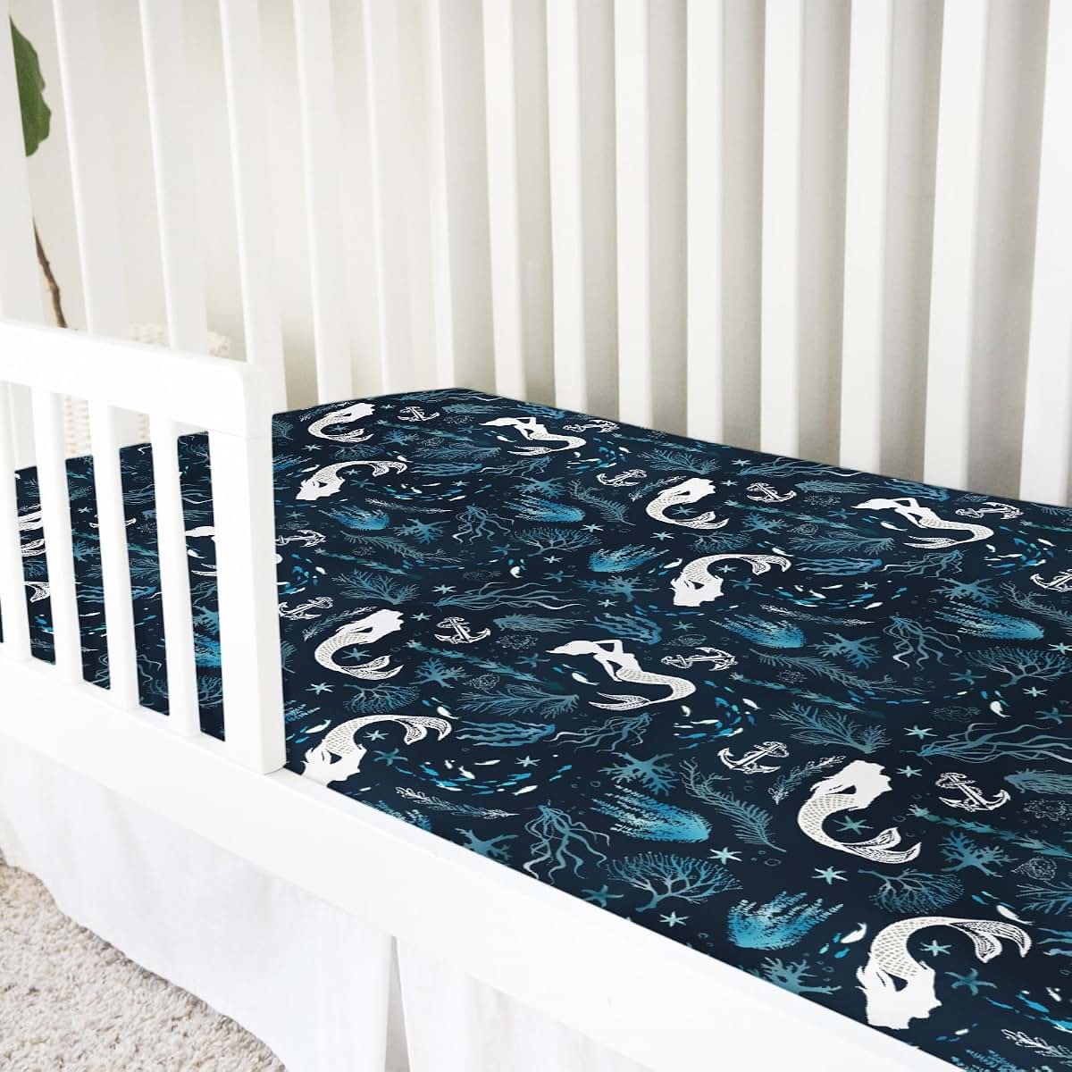 Undersea Mermaids Baby Crib Sheet 52x28 Inches, Stretchy Fitted Ocean Print