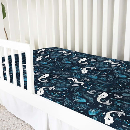 Undersea Mermaids Baby Crib Sheet 52x28 Inches, Stretchy Fitted Ocean Print