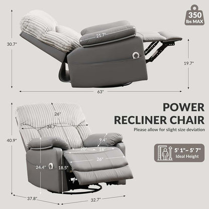 GRAINELL Power Swivel Rocker Recliner Chair with Massage and USB Port