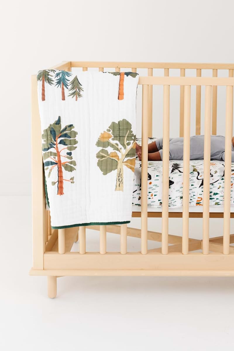 Clementine Kids Forest Trees Quilt, 47 x 47 Inch Cotton Muslin Blanket (photo 3)