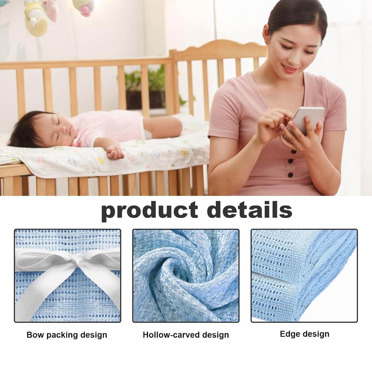 Yeory Cellular Blankets Baby Extra Soft Breathable Cotton Blankets Light Weight Sleeping Blanket Machine Washable for (photo 4)