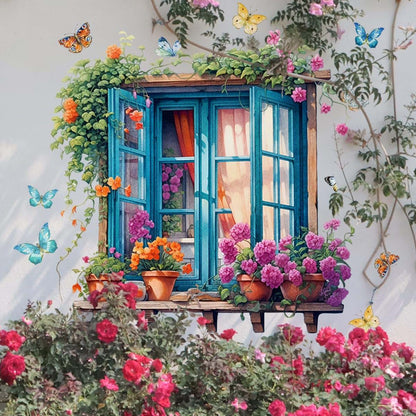 Creative Fake Window Door Flower Butterfly Wall Stickers for Room Decor