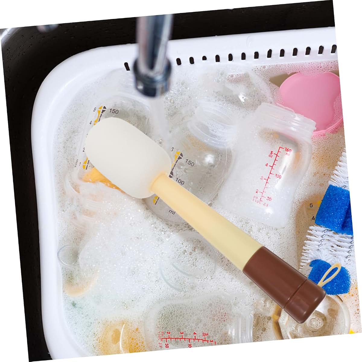Healifty 3in1 Cup Lid Cleaner Brush Set, Extended Handle, Brown