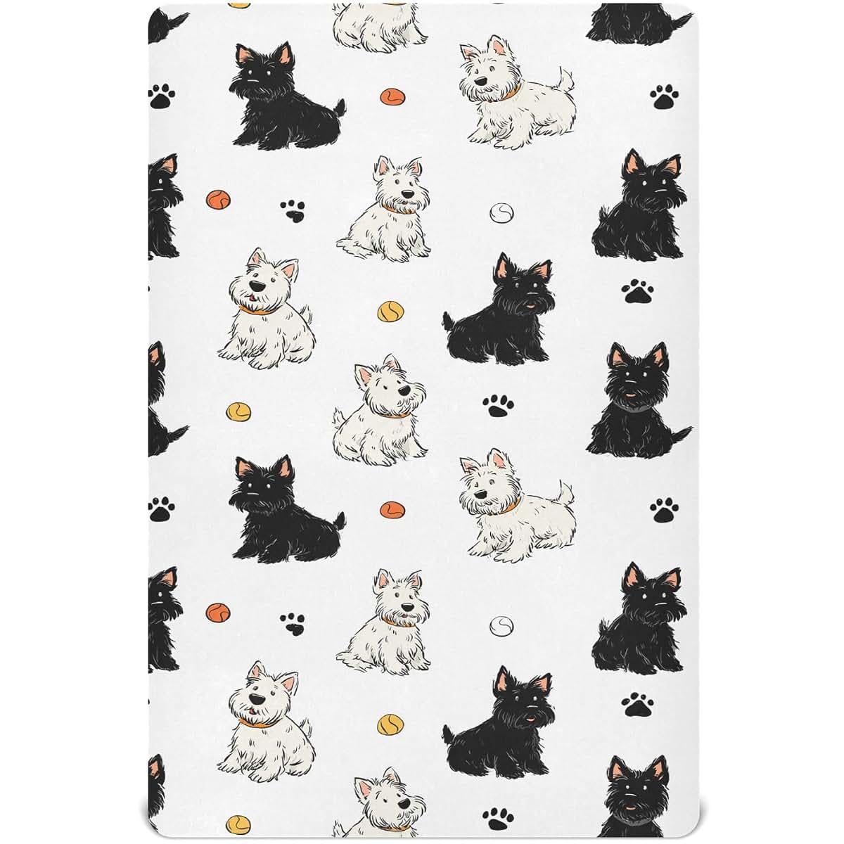 Pigsaly Crib Sheets Scottish Terrier Dogs Print, Fitted Baby Sheet for Standard Crib and Toddler Mattress