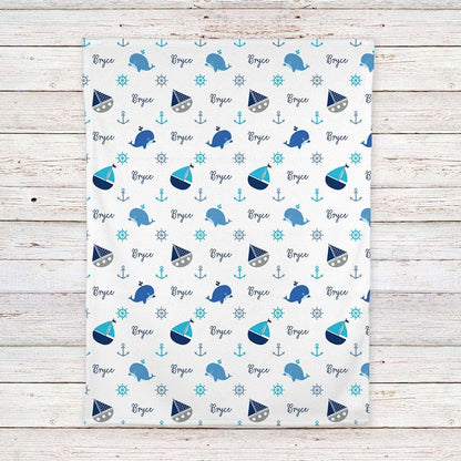 Lovable Gift Co Personalized Nautical Fleece Baby Boy Blanket, Blue Print (photo 4)