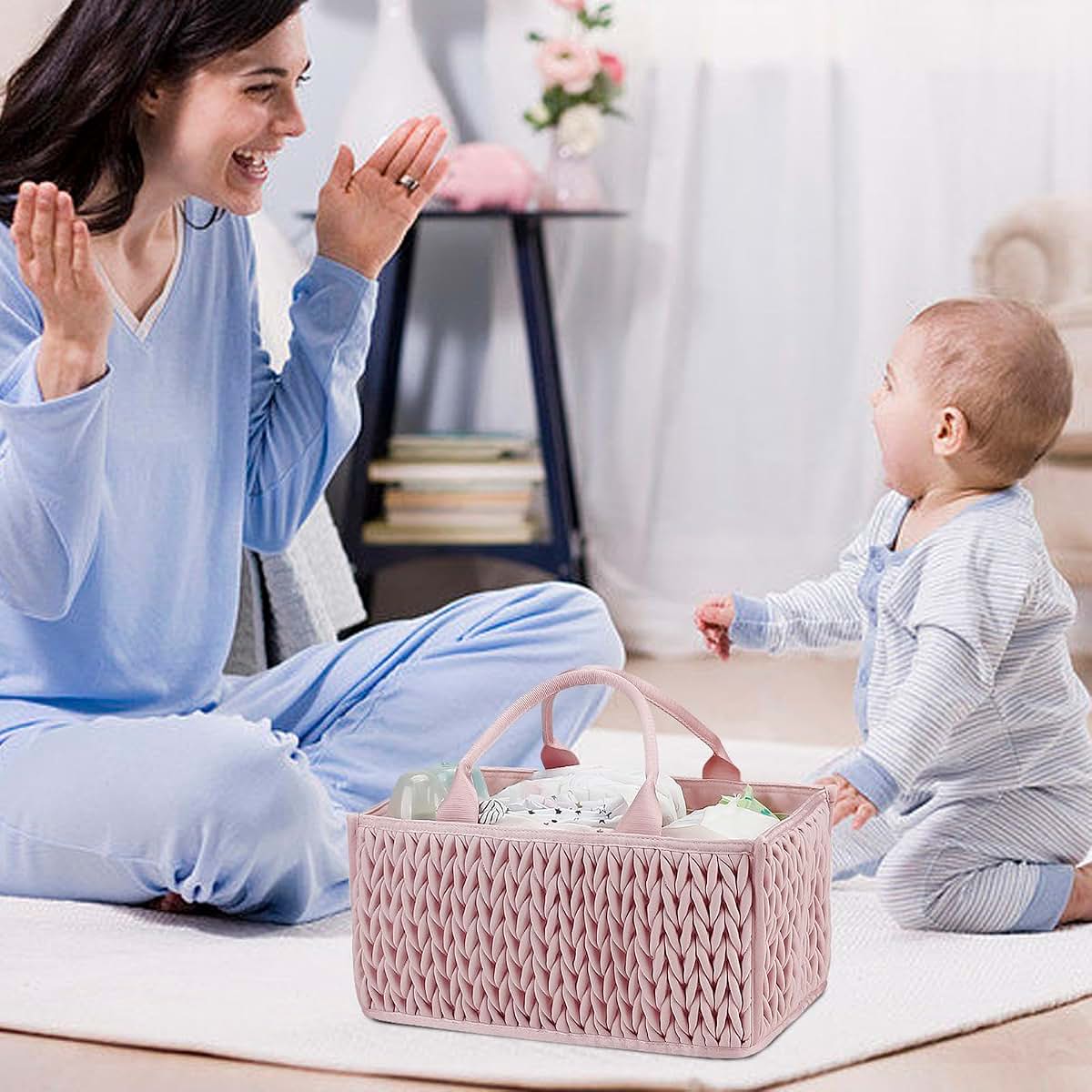 Nuytghr Infant Diaper Storage Basket Handles Portable Travel Diaper Caddy Storage (photo 4)