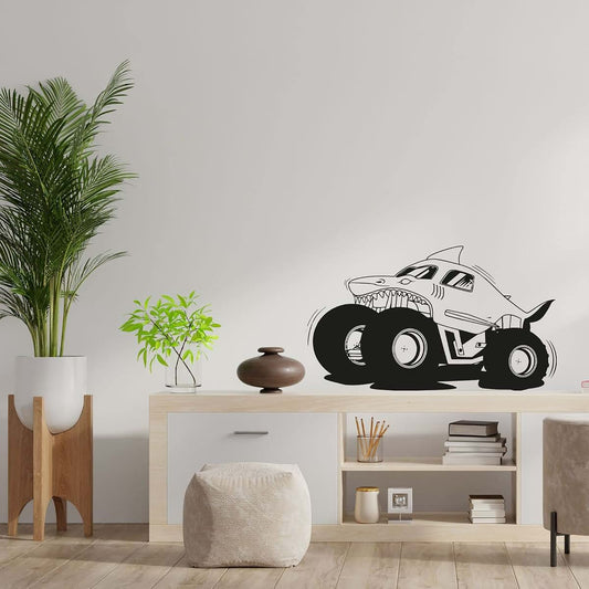 All Things Valuable Monster Truck Megalodon Silhouette Vinyl Wall Decal, 22x30 Inch