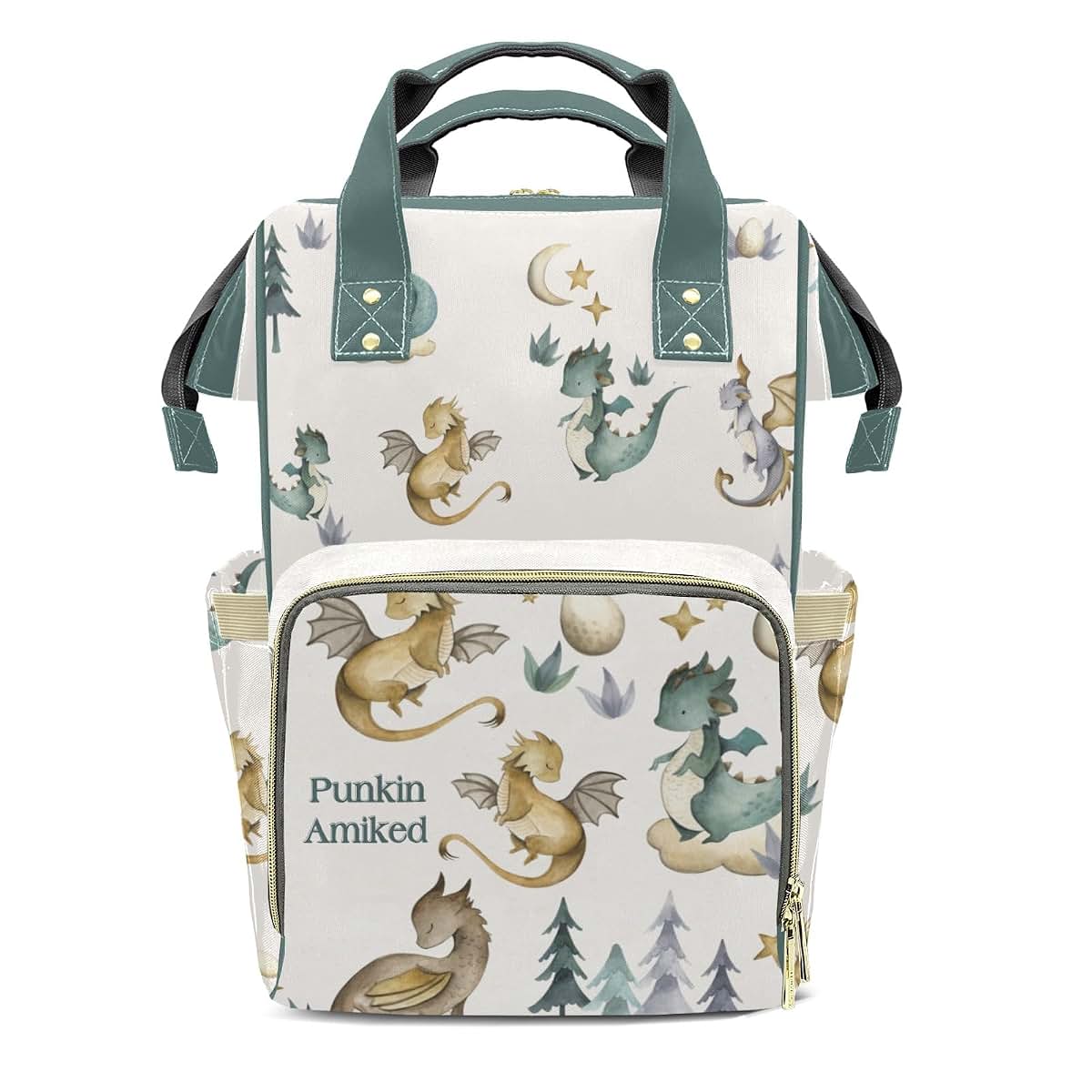 LiSoAkWE Dragon Forest Watercolor Personalized Diaper Bag with Name,Customized Nappy Backpack with Thermal Pockets