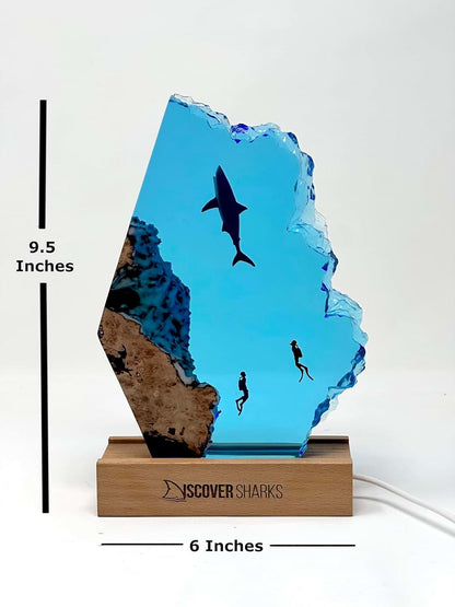 DiscoverSharks Great White LED Ocean Night Lamp - Resin Decor for Desk or Bedroom