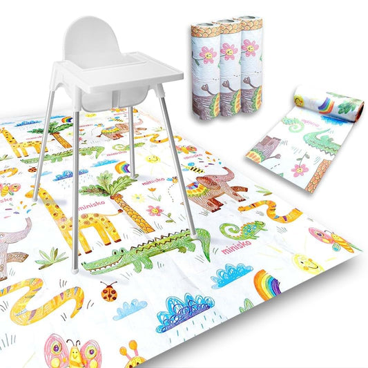 Minişko Disposable Splat Mats | 30 Pcs Disposable and Waterproof Splash Mats | Under Highchair Splat Mat for Floor