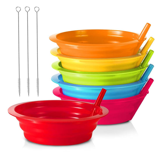 PLASKIDY Kids Cereal Bowls with Straws Set of 6