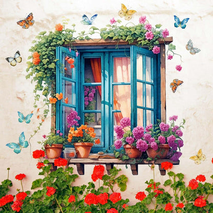 Creative Fake Window Door Flower Butterfly Wall Stickers for Room Decor