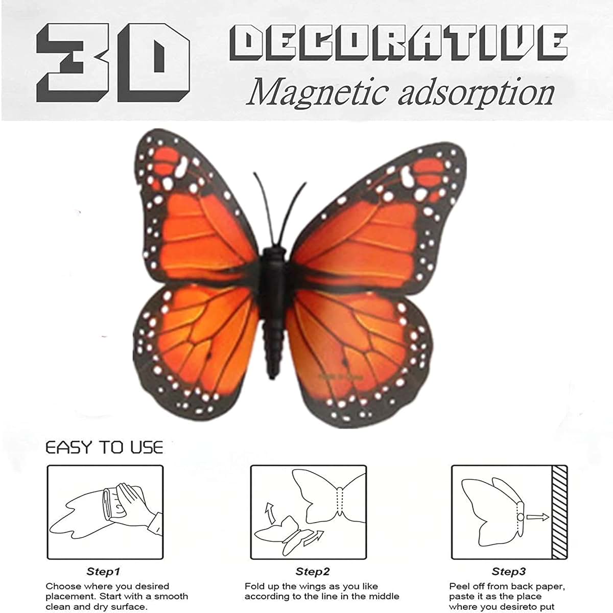 LOVPLAY 3D Monarch Butterfly Stickers Home Decor Fake Orange Butterflies Wall Decor for Flower Arrangement Removable