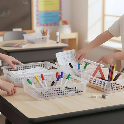 Fun Express Clear Classroom Storage Baskets with Handles, 6 Piece