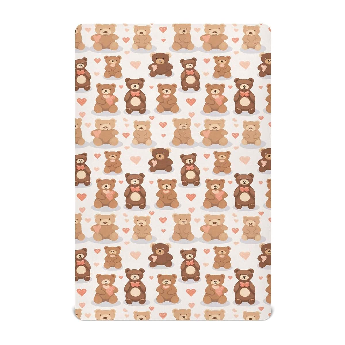CHSIN Fitted Crib Sheet Kawaii Teddy Bears Heart for Standard Crib & Toddler Mattress, 52x28x9