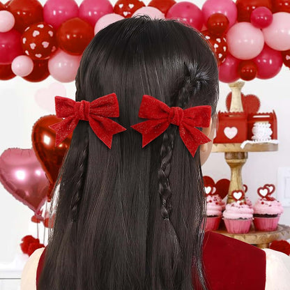 YanJie Velvet Christmas Hair Bows Clips, Red, 2-Pack