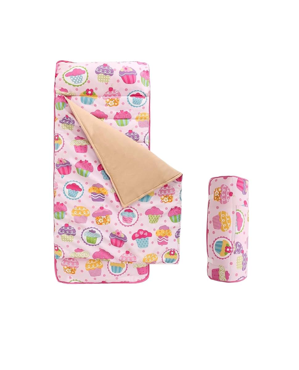 JHLCARPET Toddler Nap Mat with Blanket, Pink Cupcake Pattern, Toddler Sleep Mat, with Removable Pillow - by JHL Carpet